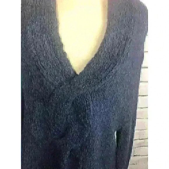 Theory Womens Size S/P Blue Chunky Knit Sweater Wool Blend Twist Front - Picture 4 of 5